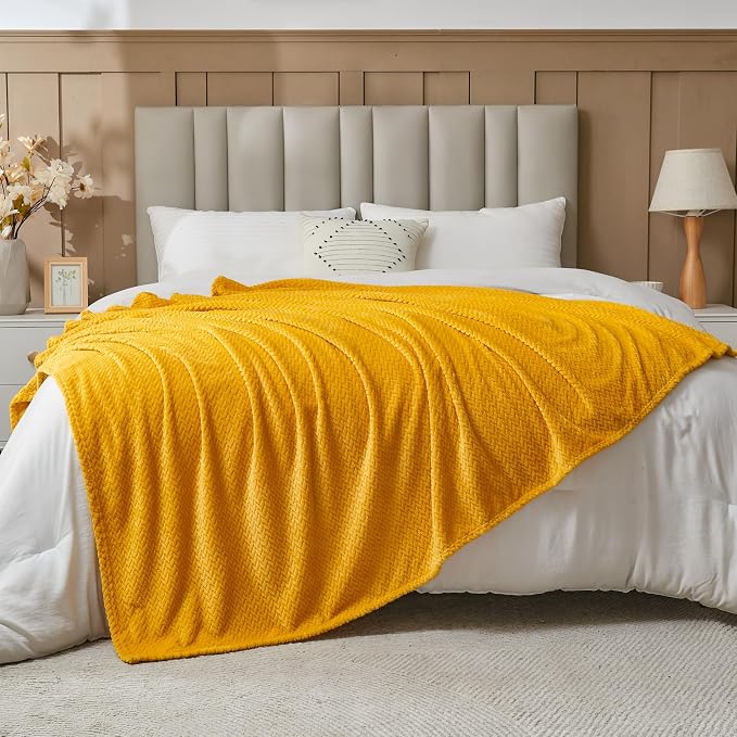NEWCOSPLAY Super Soft Queen Blanket Mustard Yellow Premium Silky Flannel Fleece - Image 7
