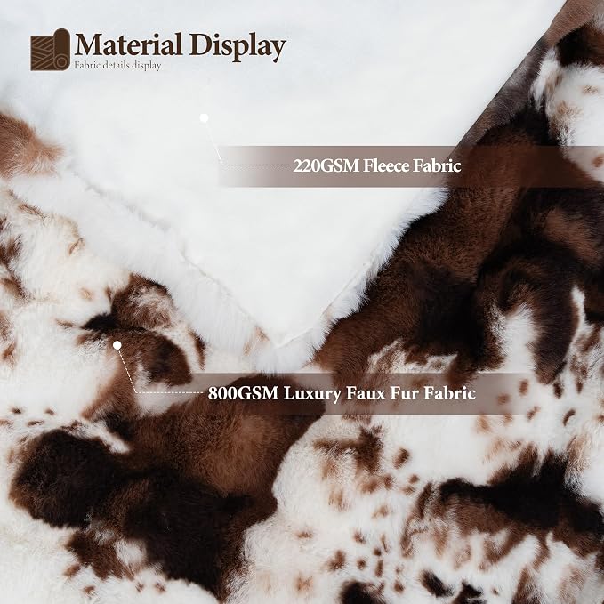Touchat Cow Print Blanket for Couch, Faux Fur Throw Blanket, Super Heavy Warm - Image 2