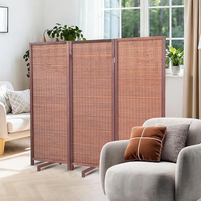 Bamboo Room Divider Panel with 360°Rotating Feet, 3 Panel 47" H Short Folding by JVVMNJLK