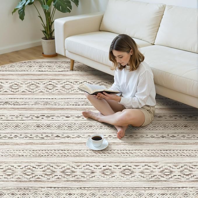 cotiled 8x8 Round Area Rug Living Room: Washable Boho Rugs - Image 5