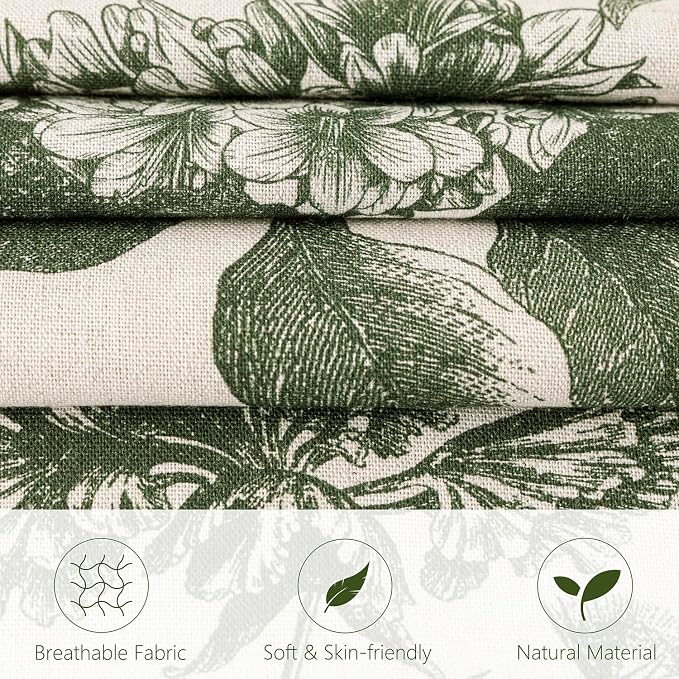 Foindtower Set of 2 Linen Floral Throw Pillow Covers Neutral Vintage Print - Image 2