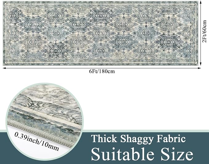 Vaukki Hallway Runner Rug, Vintage Shaggy Soft Laundry Rug Runner, Non Slip - Image 2