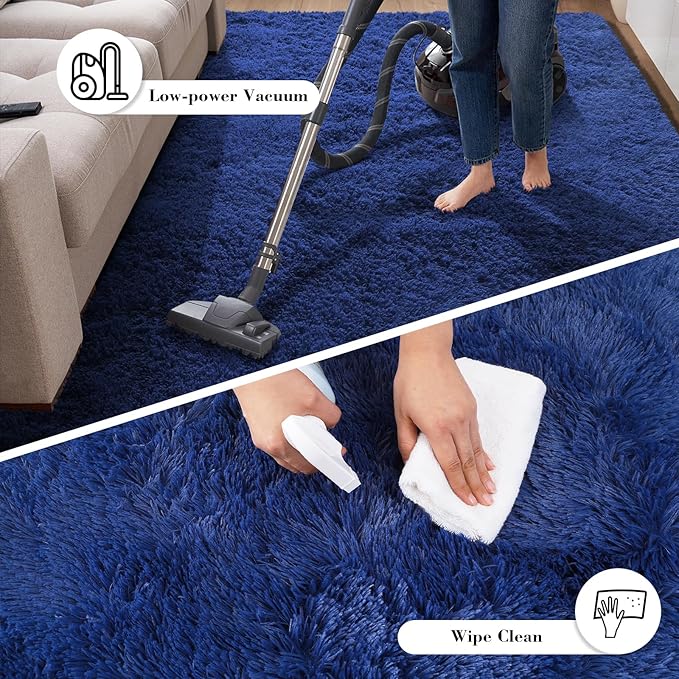 Blue Fluffy Rug Shaggy Area Rug, 6x9 Area Rugs - Image 7