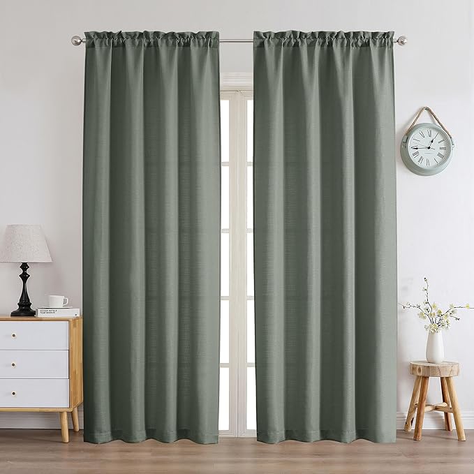 Chyhomenyc Olive Green Curtains 78 Inch Length 2 Panels Set, Faux Linen by Chyhomenyc