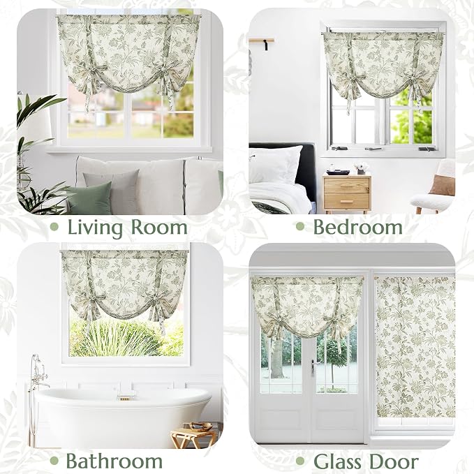 jinchan Linen Floral Tie up Shade Valance Curtains - Image 3