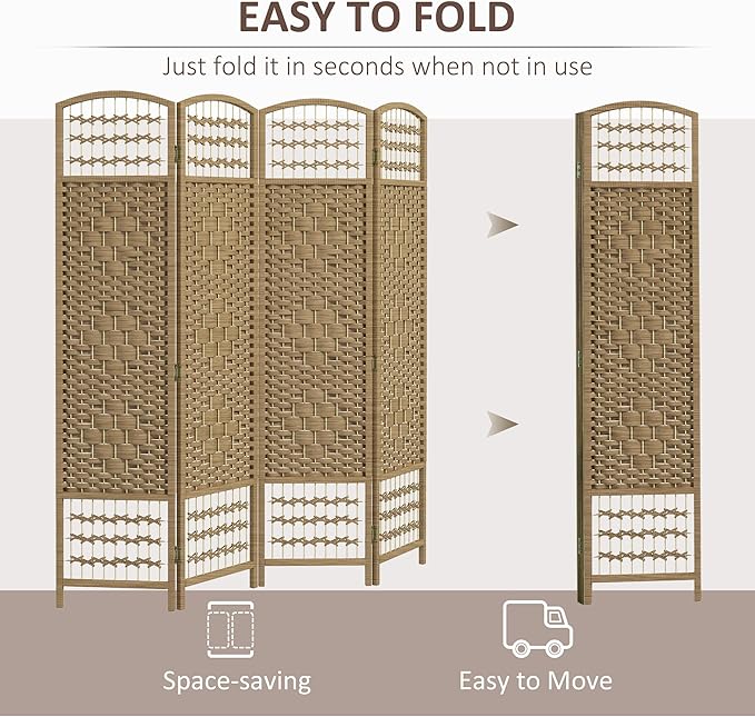 HOMCOM 4 Panel Room Divider, Folding Privacy Screen, 5.6' Room Separator - Image 3
