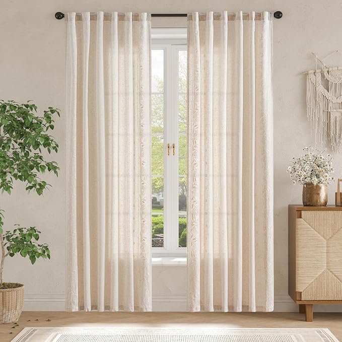 jinchan Winslow Linen Curtains for Living Room Floral Curtains 84 Inch Length - Image 3