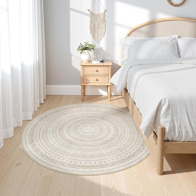 cotiled 5x5 Round Area Rug Living Room: Washable Boho Rugs - Image 2