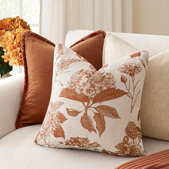 Foindtower Set of 2 Linen Floral Throw Pillow Covers Vintage Accent Print - Image 4