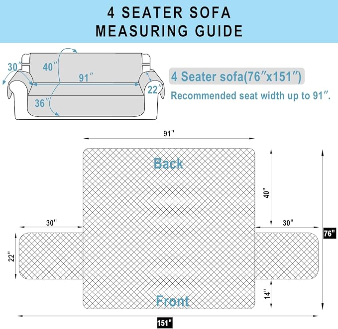 Reversible 4 Seater Sofa Cover 91 Inch Large Couch Cover Furniture Protector - Image 7
