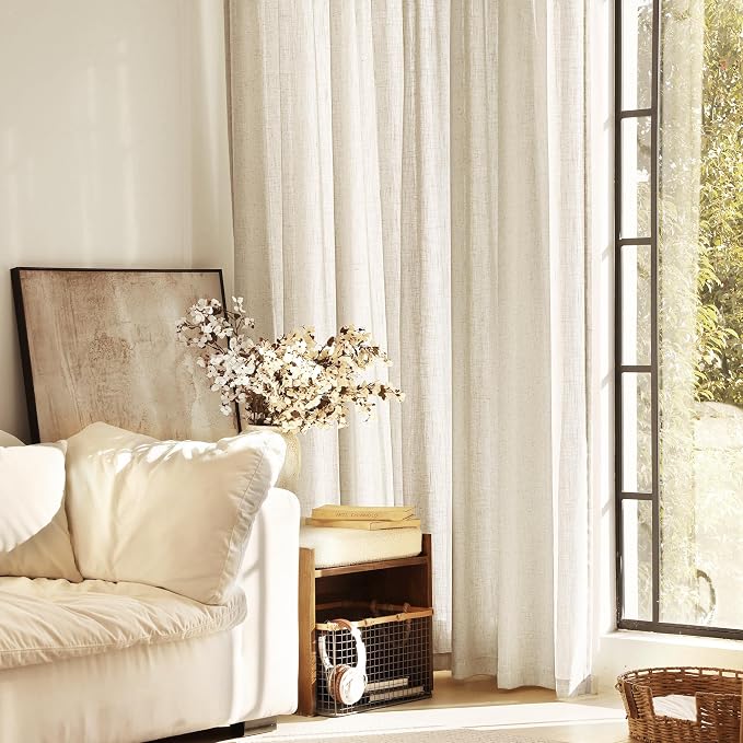 Faux Linen Beige Curtains 94 inches Long - Image 7