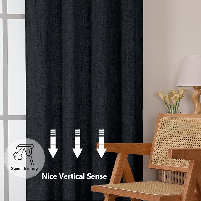Chyhomenyc Black Kitchen Curtain 24 Inch Length, Light Filtering Textured Small - Image 7