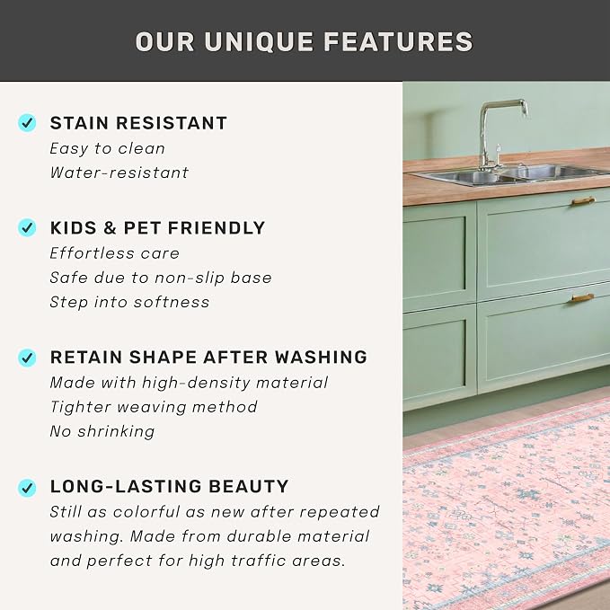Washable Pink and Blue 9x12 Oushak Rugs - Image 7