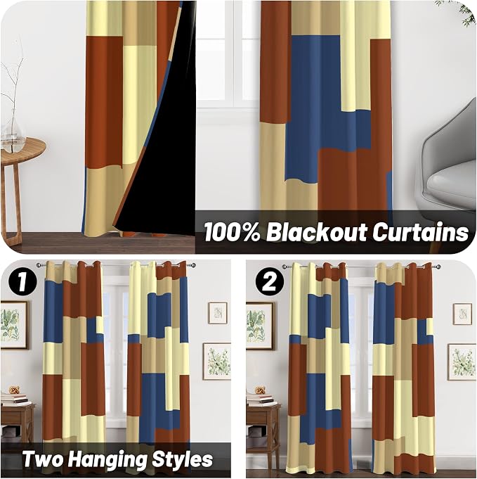 Tyrot Terracotta Blue 100% Blackout Curtains - Image 2