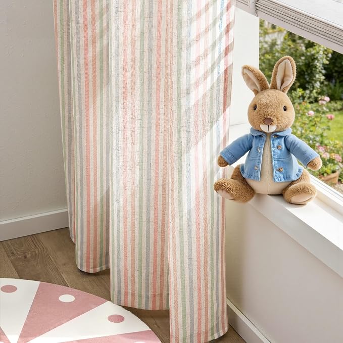 JINCHAN Linen Curtains for Living Room, Candy Striped Curtains 96 inch Length - Image 6