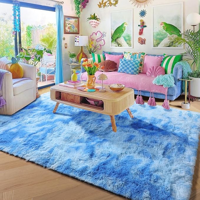Amdrebio Tie-Dyed Light Blue Area Rugs - Image 4