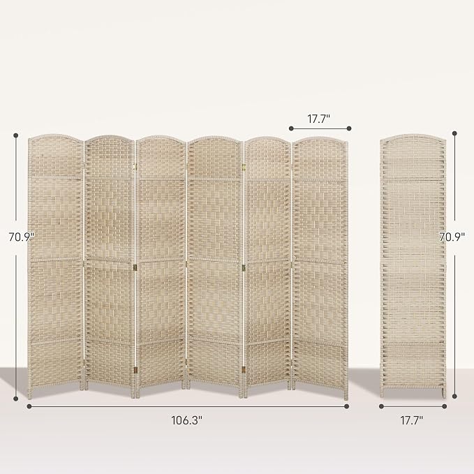 HOMCOM Room Divider, 6 Ft 6 Panel Folding Privacy Screen, Hand-Woven PP Wall - Image 7