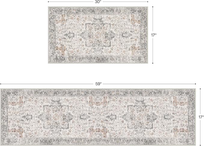 GENIMO Runner Rug 2PCs, Machine Washable Non Slip Vintage Hallway Runner Rug - Image 2