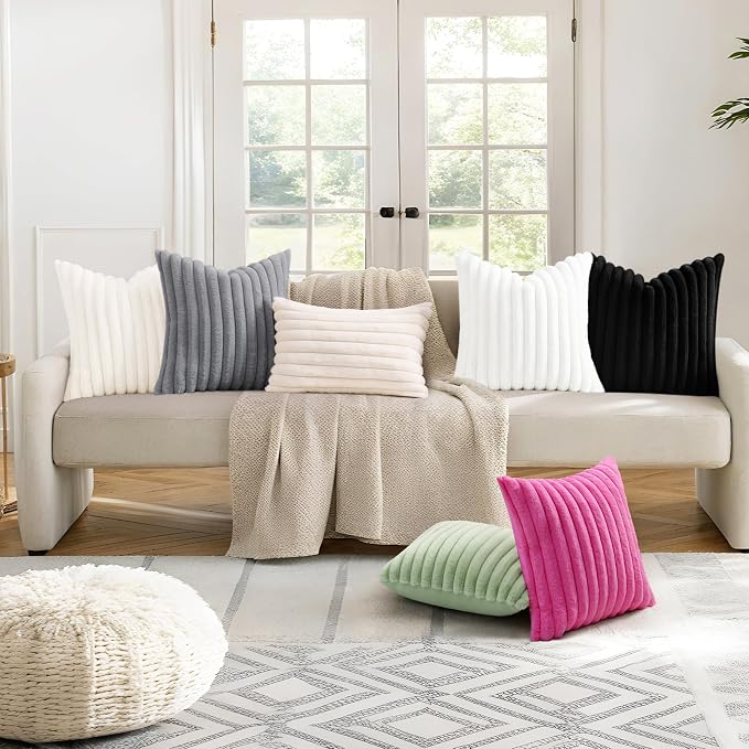 decorUhome Summer Cozy Faux Fur Throw Pillow Covers 20x20 Set of 2 Decorative - Image 7