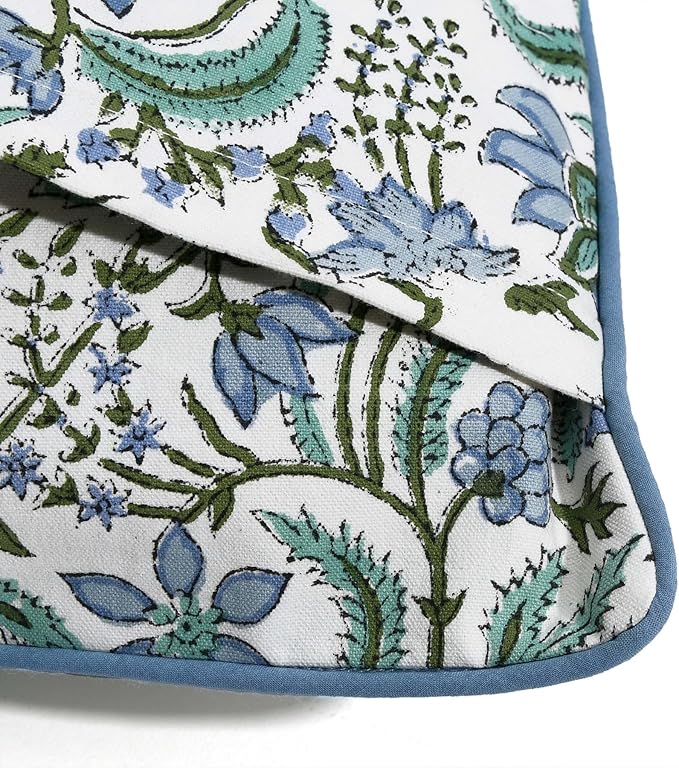 Ridhi Block Print Columbia Blue Pillow Cover 18" x 18" Decorative Couch Pillows - Image 7