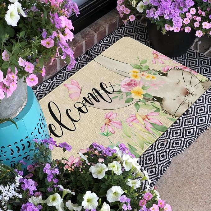 Easter Door Mat, Spring Bunny Floral Flower Indoor Outdoor Non-Slip Doormat - Image 6