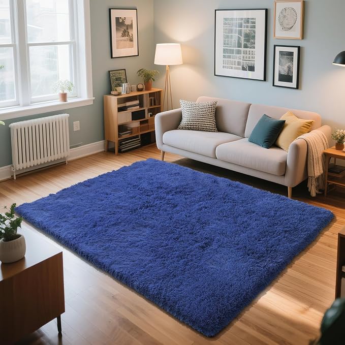 Blue Fluffy Rug Shaggy Area Rug, 2x4 Area Rugs - Image 2
