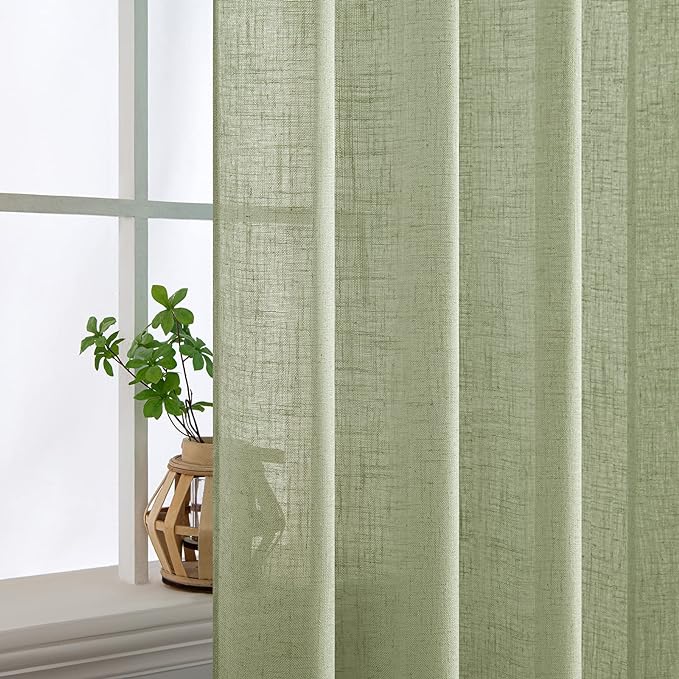 MIULEE Sage Green Linen Curtains 84 Inch Length - Image 5