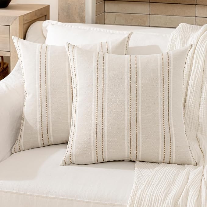Hckot Throw Pillow Covers 24x24 Set of 2 Tan Pillow Covers Farmhouse Decorative - Image 2