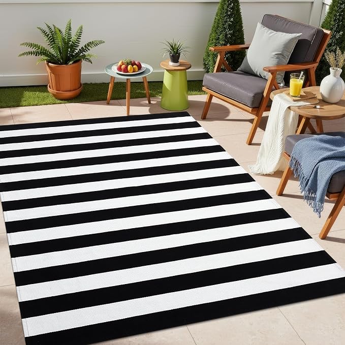 OLANLY Black and White Striped Rug 4' x 6' – Washable Cotton Indoor Outdoor by OLANLY