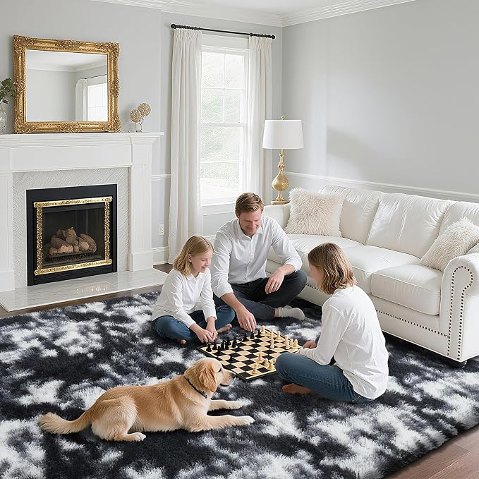 yongyangjuxin Fluffy Rug Shaggy Area Rug, Mottling Black 9x12 Area Rugs - Image 4