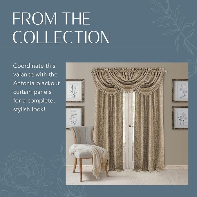 Elrene Home Fashions Antonia Floral Damask Waterfall Window Valance - Image 5