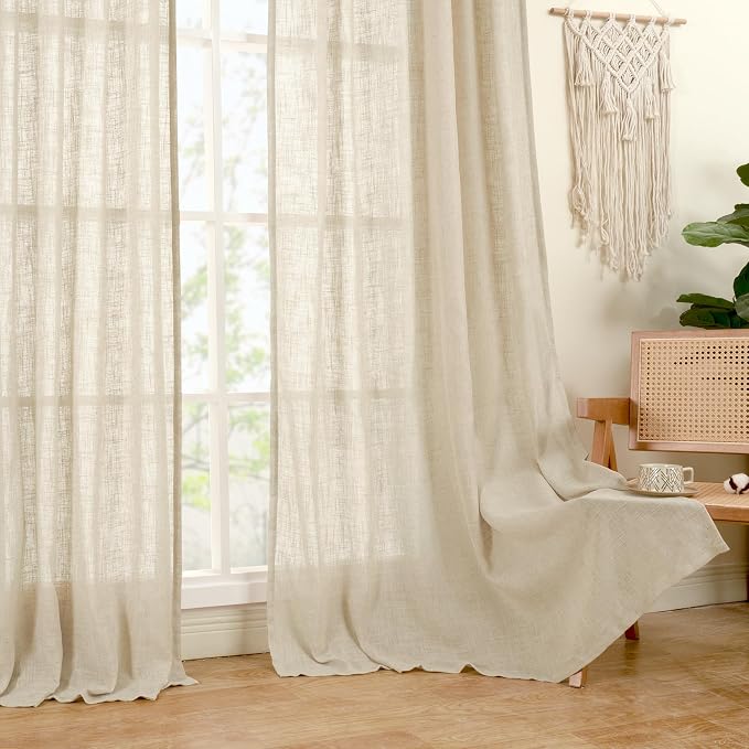 LAMIT Light Filtering 63 inch Length Sheer Curtains, Soft Semi Sheer Linen - Image 9