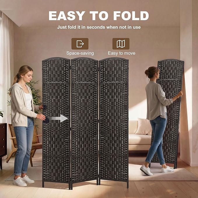 HOMCOM Room Divider, 3 Panel Folding Privacy Screen, 6FT Tall Portable Wicker - Image 3