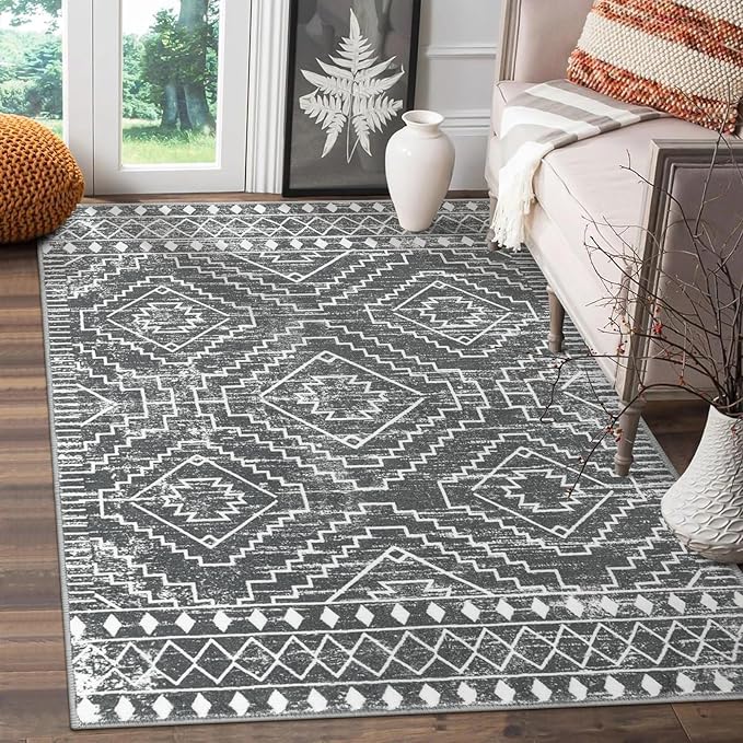Wonnitar Moroccan 4x6 Area Rug, Washable Dark Gray Living Room Rug, Non-Slip by Wonnitar