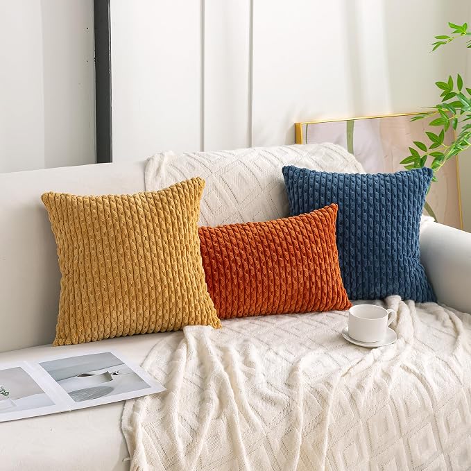 Set of 4 Mustard Yellow Decorative Throw Pillow Covers 24x24 Inch Corduroy - Image 6