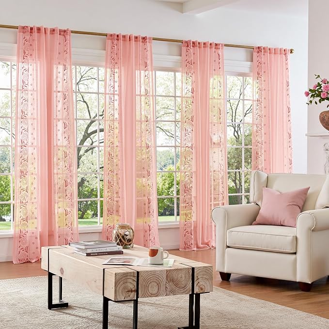 jinchan Winslow Pink Sheer Curtains 84 Inch - Image 8