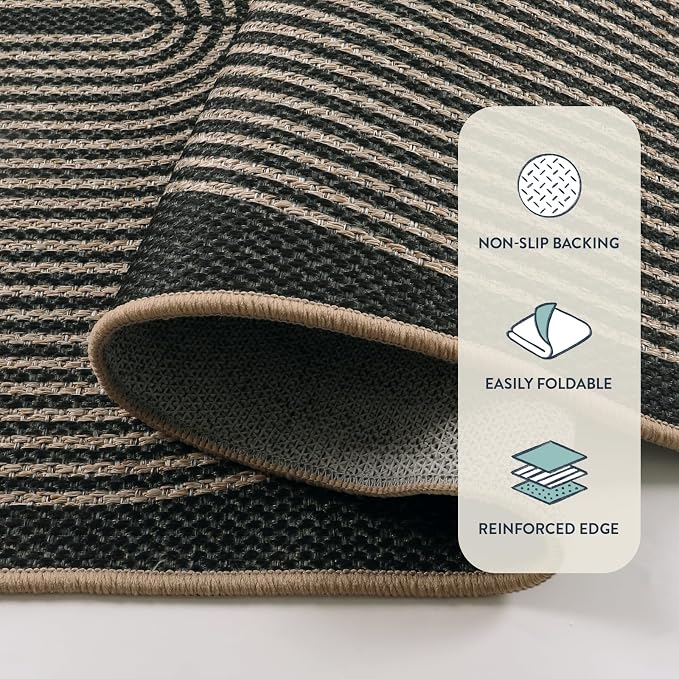 Lahome Enfys Modern Rainbow Round Rug, 6ft Easy Jute Circle Patio Rug Washable - Image 3