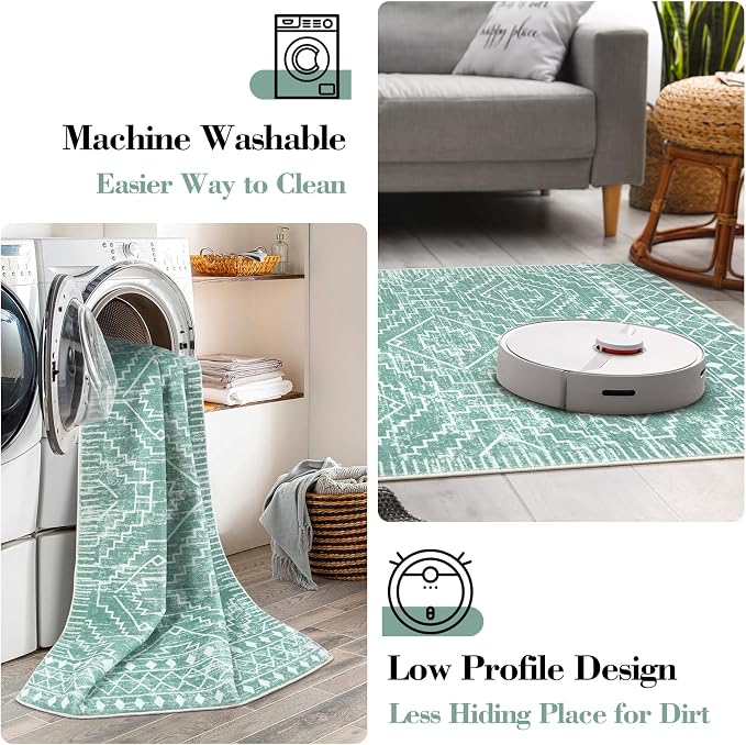 Wonnitar Moroccan Sage Green Area Rugs 5x7, Washable Rugs Non-Slip Soft Large - Image 4