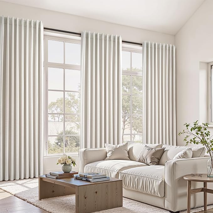 Topfinel 107 Inch Long Farmhouse Linen Blackout Curtains - Image 4