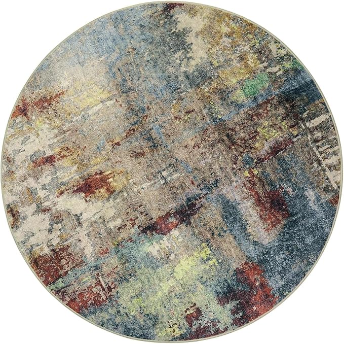Lahome Modern Abstract Round Rug - 3Ft Small Red Washable Kitchen Round Area - Image 8