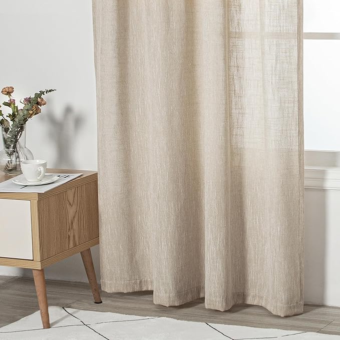 MYSKY HOME Cotton Curtains for Living Room Farmhouse Semi Sheer Light Filtering - Image 5