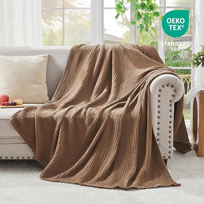EMME Cotton Muslin King Blanket Bed Layering Breathable Gauze Blanket Soft - Image 5