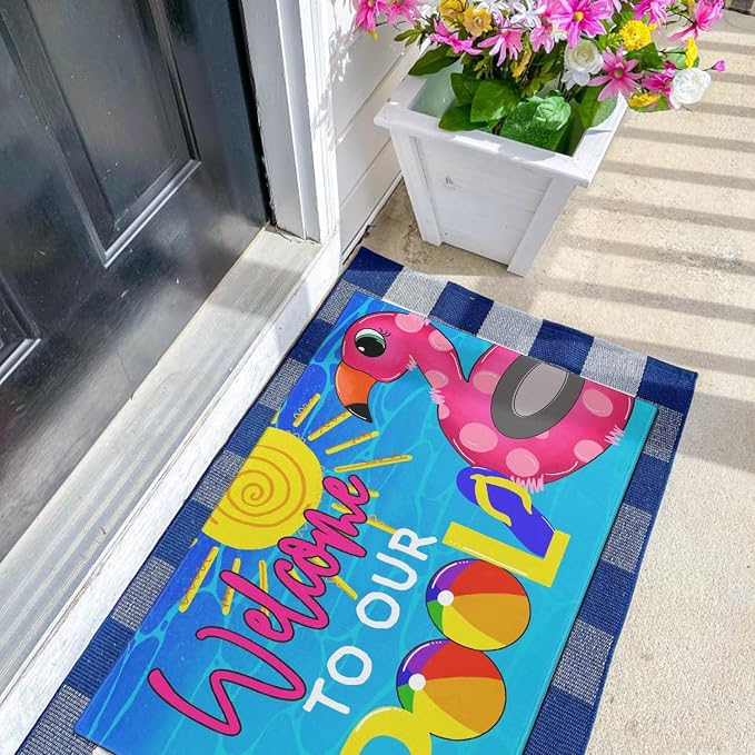 Summer Door Mat, Welcome to Our Pool Flamingo Indoor Outdoor Non-Slip Mat - Image 4