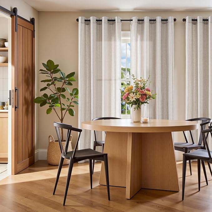 jinchan Linen Curtains for Living Room Taupe Grey on Beige Striped Curtains for - Image 8