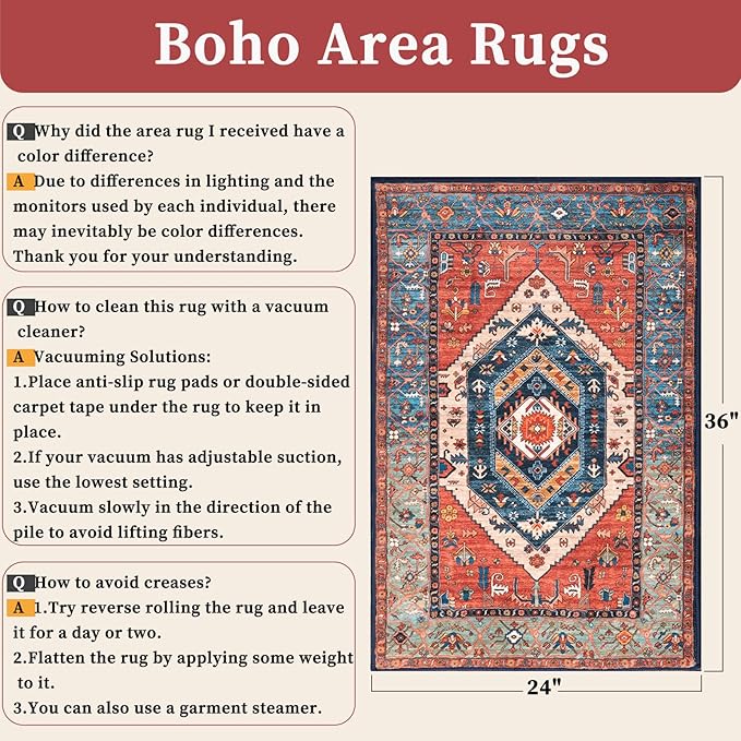 SERISSA Boho Rugs for Entryway, 2x3 Rust Entryway Rug Non-Slip Washable Small - Image 2