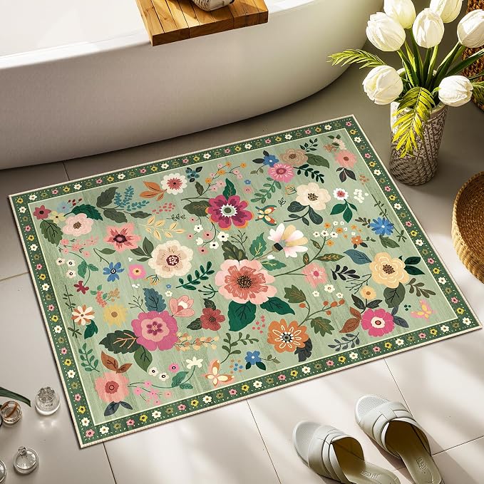 RELEANY Floral Nursery 2x3 Area Rugs Washable Print Boho Cute Carpet Non Slip - Image 3