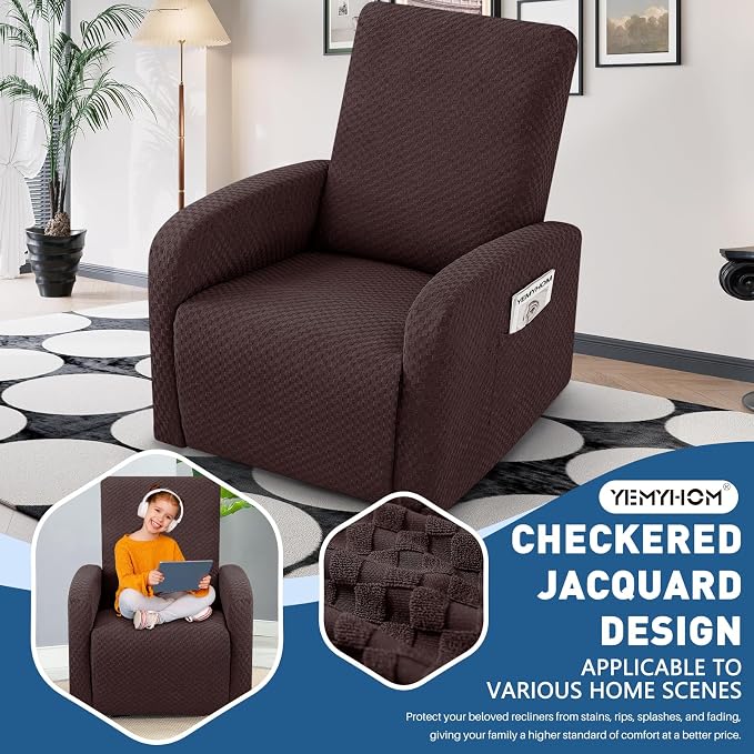 YEMYHOM 3 Pieces Stretch Recliner Slipcover Latest Jacquard Small Recliner - Image 2