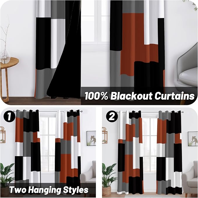 Tyrot Burnt Orange 100% Blackout Curtains - Image 2