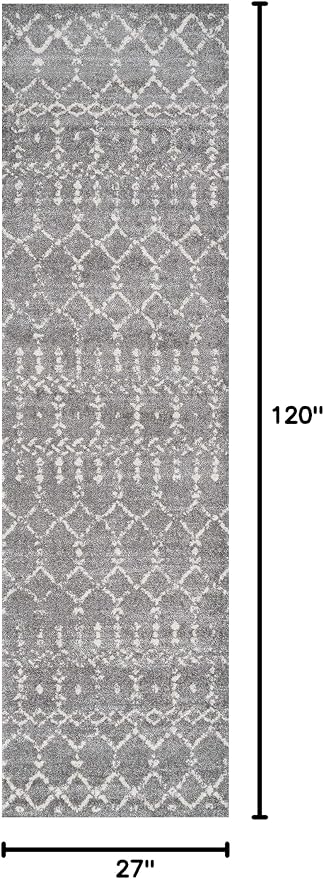 JONATHAN Y Boho Vintage Diamond Gray/Ivory Runner Rug 2X10 ft, Moroccan Hype - Image 2