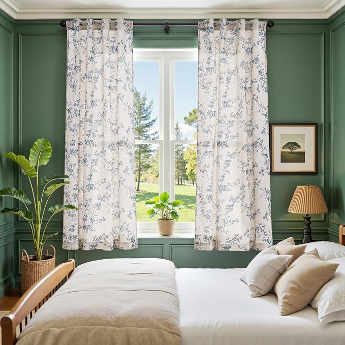 jinchan Linen Floral Curtains 63 Inch Farmhouse Country Flower Drapes Rustic - Image 3